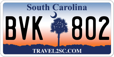 SC license plate BVK802