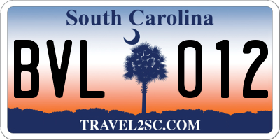 SC license plate BVL012