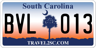 SC license plate BVL013