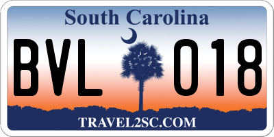 SC license plate BVL018