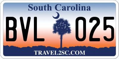 SC license plate BVL025