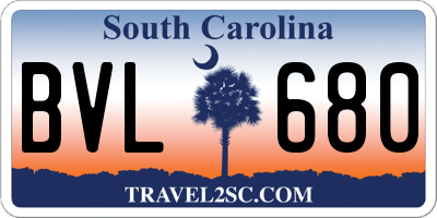 SC license plate BVL680