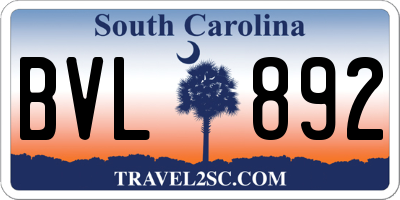 SC license plate BVL892