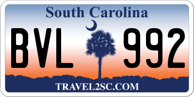 SC license plate BVL992