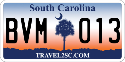 SC license plate BVM013