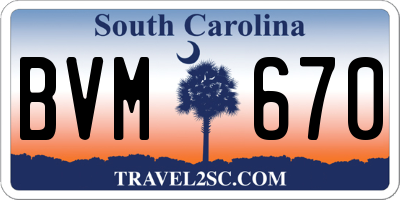 SC license plate BVM670