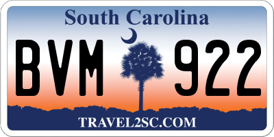 SC license plate BVM922