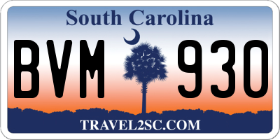 SC license plate BVM930