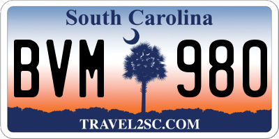 SC license plate BVM980