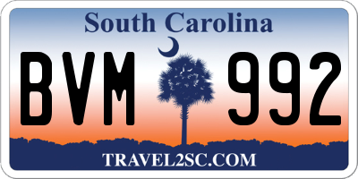 SC license plate BVM992