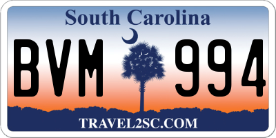 SC license plate BVM994
