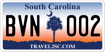 SC license plate BVN002