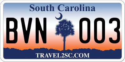 SC license plate BVN003