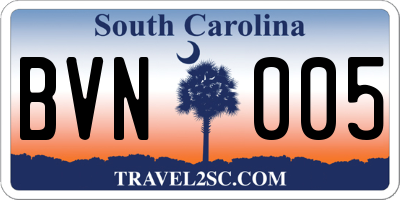 SC license plate BVN005