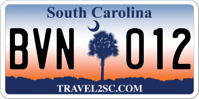 SC license plate BVN012