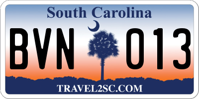 SC license plate BVN013