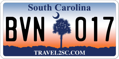 SC license plate BVN017