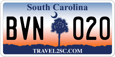 SC license plate BVN020