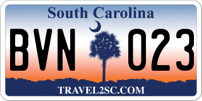 SC license plate BVN023