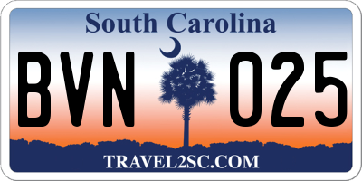 SC license plate BVN025