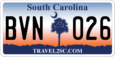SC license plate BVN026