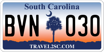 SC license plate BVN030