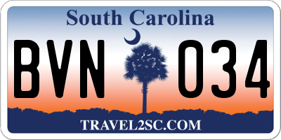 SC license plate BVN034
