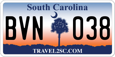 SC license plate BVN038