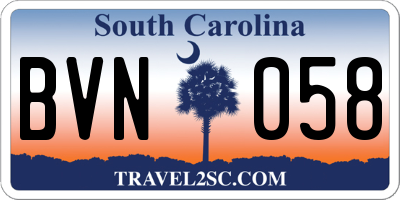 SC license plate BVN058