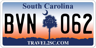 SC license plate BVN062