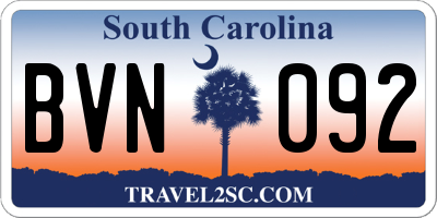 SC license plate BVN092