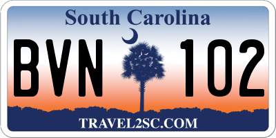 SC license plate BVN102