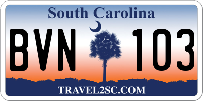 SC license plate BVN103