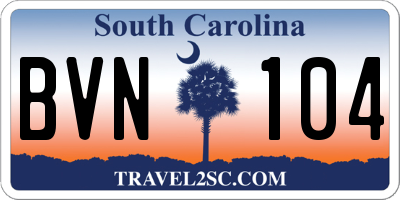 SC license plate BVN104