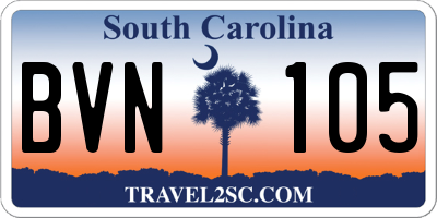 SC license plate BVN105