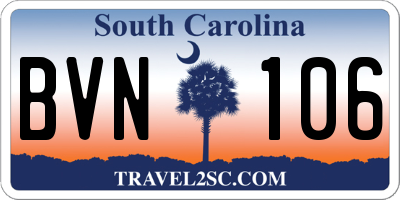SC license plate BVN106