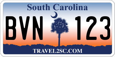 SC license plate BVN123