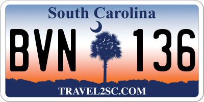 SC license plate BVN136