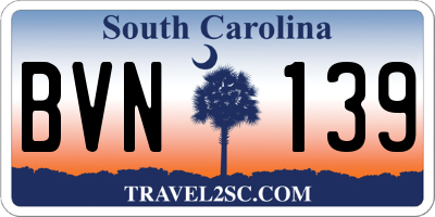 SC license plate BVN139