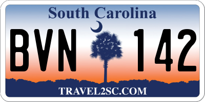 SC license plate BVN142