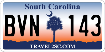 SC license plate BVN143