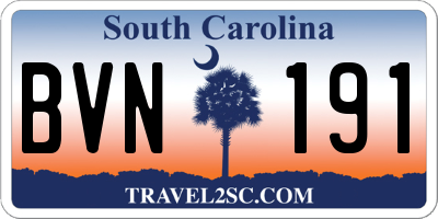 SC license plate BVN191