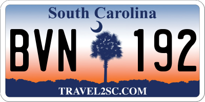 SC license plate BVN192