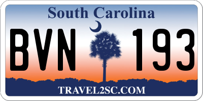 SC license plate BVN193