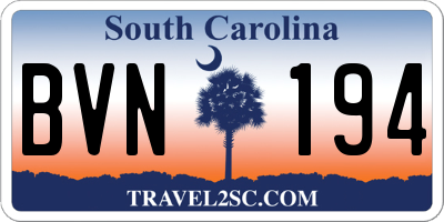 SC license plate BVN194
