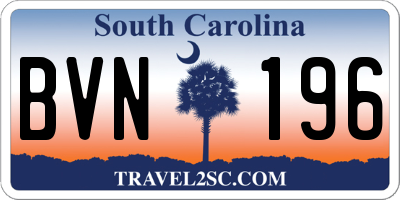 SC license plate BVN196