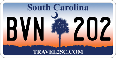 SC license plate BVN202