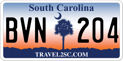 SC license plate BVN204
