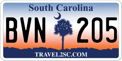 SC license plate BVN205