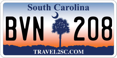 SC license plate BVN208